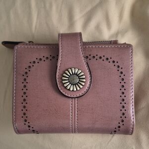 Compact dusty rose Trifold Vegan Leather Floral Wallet